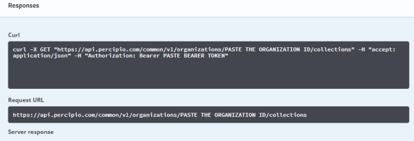 Responses page. Fields for curl and request URL